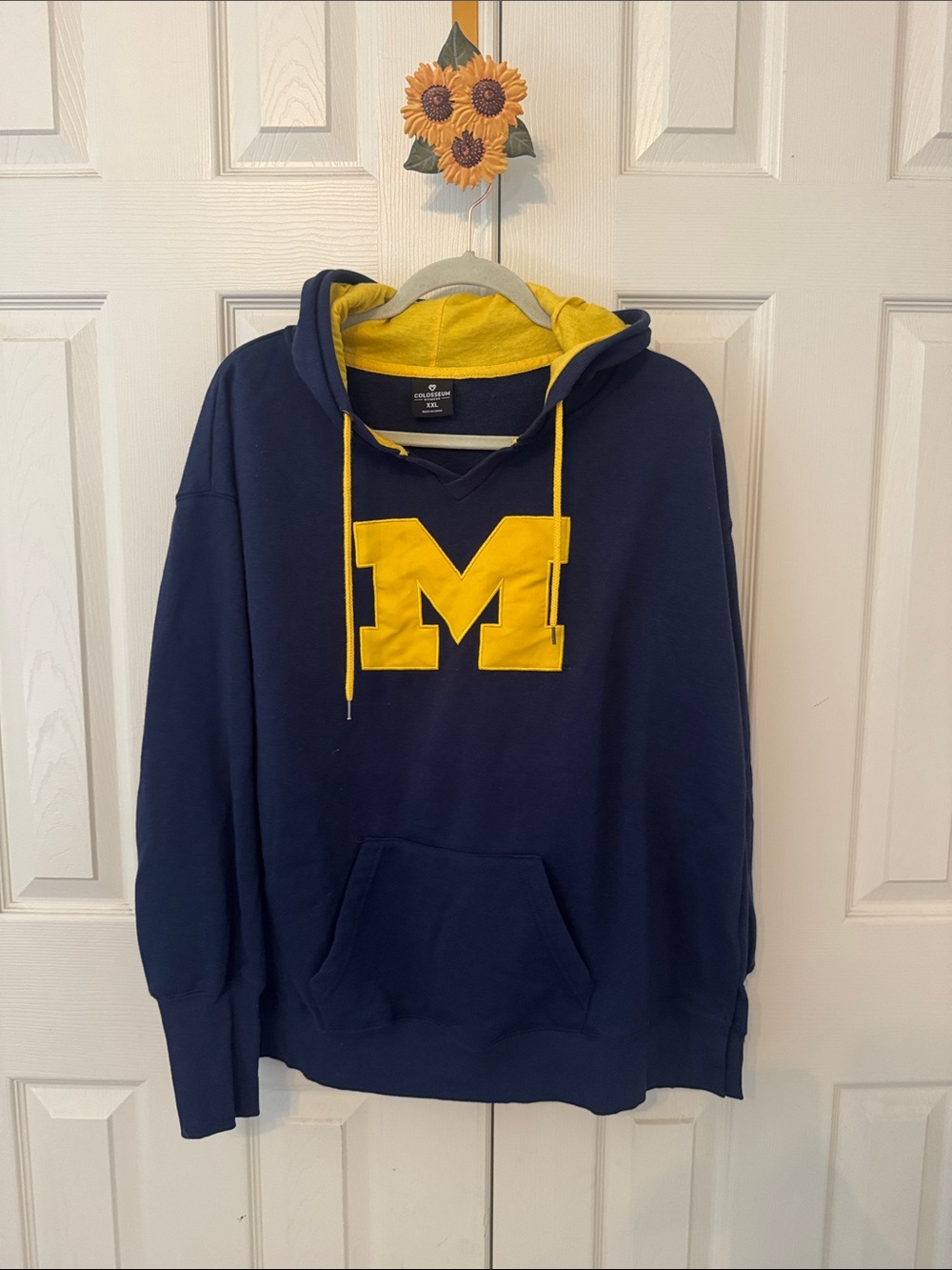 Colosseum Michigan Navy Hoodie with Yellow Lining - split side waist